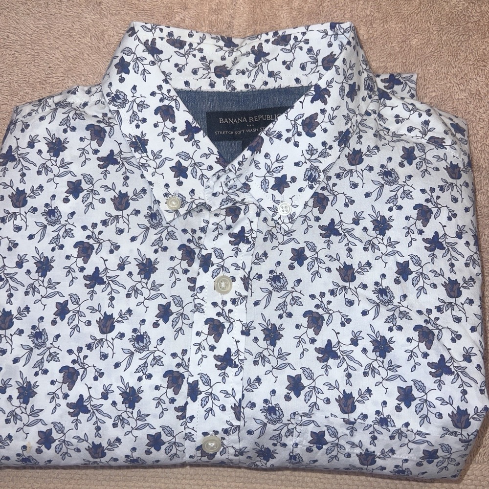 Banana Republic Floral Mens Stretch Soft Wash Standard Fit Shirt Size M L/S